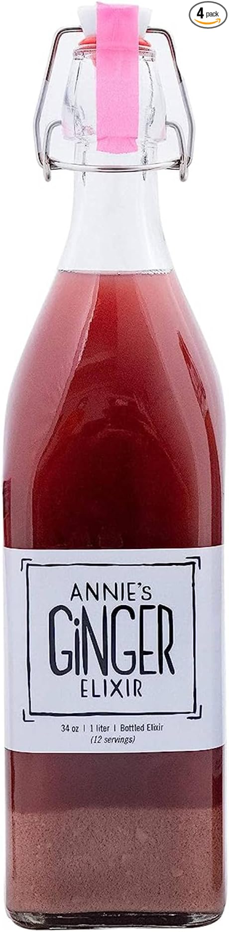 Annie's Ginger Elixir, 34oz 4-Pack, Pure Natural Organic Tonic Ginger Shot, Digestive Cleanse Boosts Immune Defense, Daily Gut Health and Wellness, Non-GMO Beverage