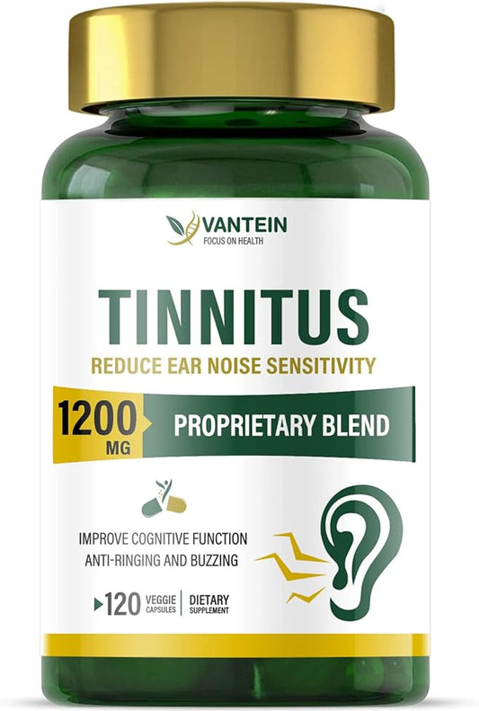 Tinnitus Relief for Ringing Ears 1200 MG - 120 Capsules Supports Hearing Loss & Ear Pain Relief | 60-Day Supply | Ear Health Vitamins for Men & Women