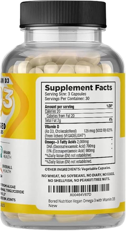 Bored Nutrition Vegan Omega 3 and Vitamin D3 Supplement 90Ct