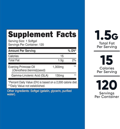 Nutricost Evening Primrose Oil 1,300mg, 120 Softgels (3 Bottles) - Non-GMO, Gluten Free, 120 Servings