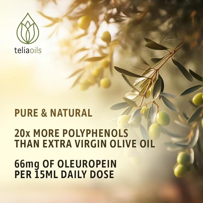 Teliaoils Premium Greek Olive Leaf Glycerin Extract, Rich in Antioxidant Oleuropein, Pure and Potent, Non-GMO, Vegan, Gluten-Free, Easy-to-Use, Alcohol-Free 2 fl oz. (60ml)