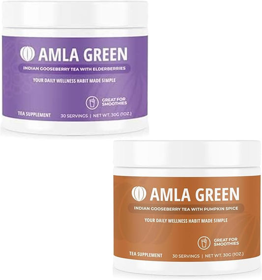 Amla Powder & Green Tea Superfood Supplement with Elderberry & Pumpkin Spice, Organic, Vegan, 30 Servings