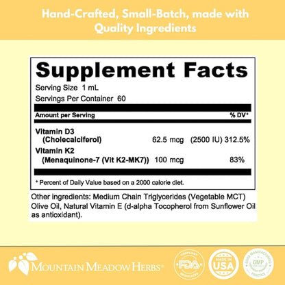 Mountain Meadow Herbs Sunshine Drops | Vegan Vitamin D3 Booster for Healthy Bones & Teeth | Ideal Winter Supplement | Tincture 2oz
