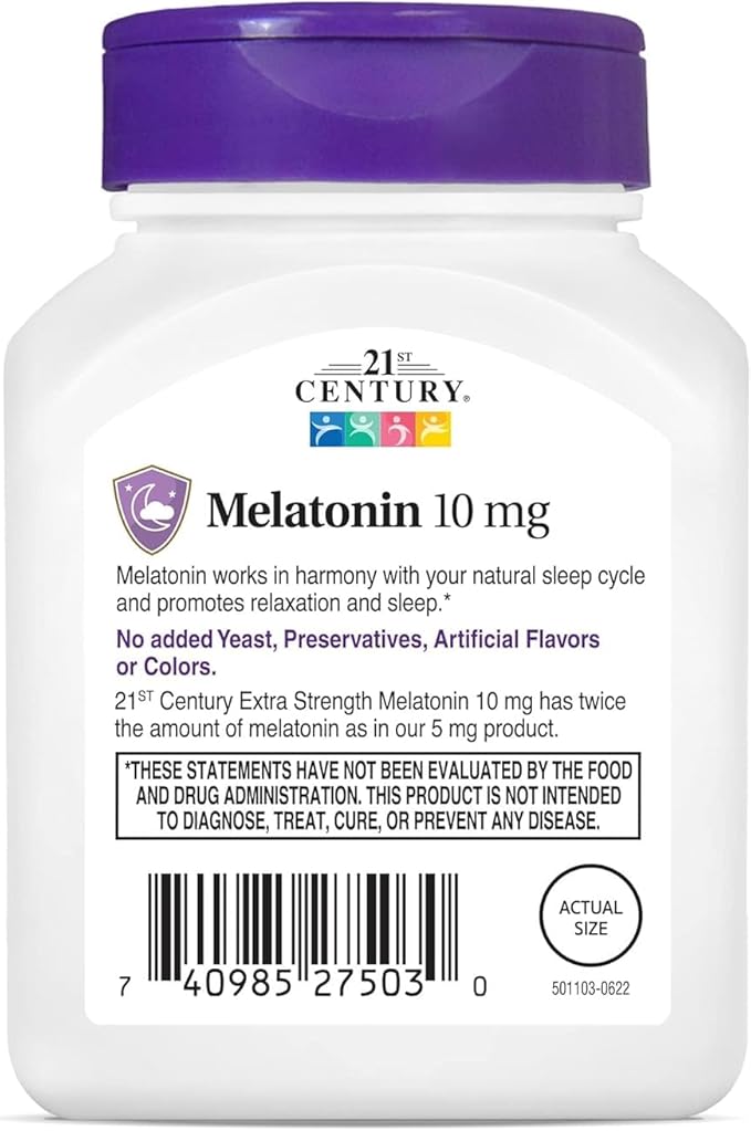 21st Century, Melatonin Quick Dissolve Tablets 10 mg, White, Cherry, 120 Count (Pack of 2)