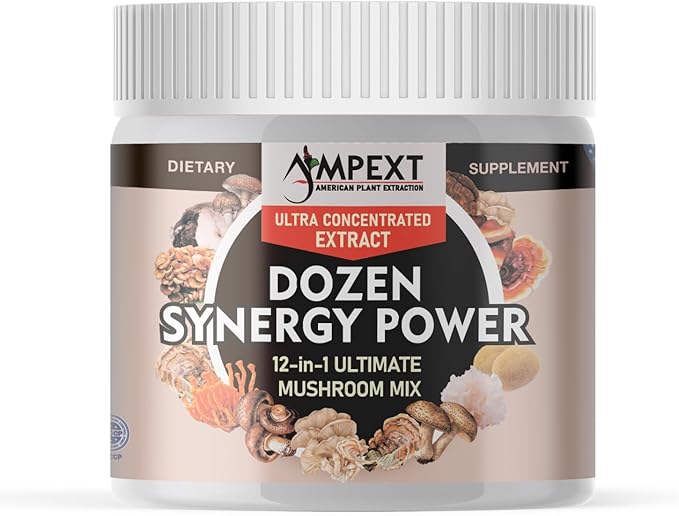 12-in-1 Dozen Synergy Power: Premium Complex of 12 Carefully Selected Fruiting Body Mushroom Extracts, Supporting Immunity, Cognitive & Cardiovascular Functions