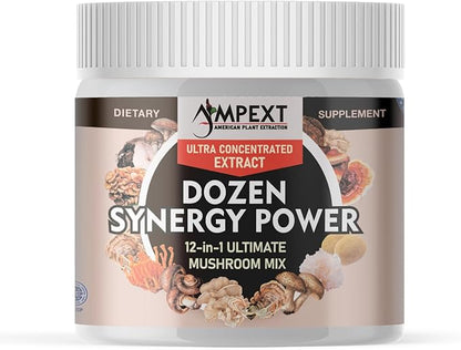 12-in-1 Dozen Synergy Power: Premium Complex of 12 Carefully Selected Fruiting Body Mushroom Extracts, Supporting Immunity, Cognitive & Cardiovascular Functions