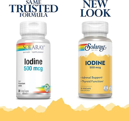 Solaray Iodine 500 mcg, Iodine Supplement for Healthy Adrenal and Thyroid Support, Energy, Metabolism, and Focus, Potassium Iodide, Vegan, 60-Day Money-Back Guarantee, 30 Servings, 30 VegCaps