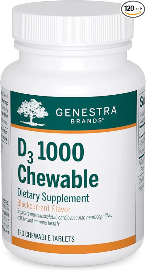 Genestra Brands D3 1000 Chewable | Vitamin D Supplement | 120 Chewable Tablets | Natural Blackcurrant Flavor