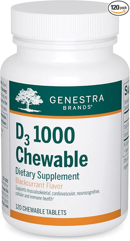 Genestra Brands D3 1000 Chewable | Vitamin D Supplement | 120 Chewable Tablets | Natural Blackcurrant Flavor