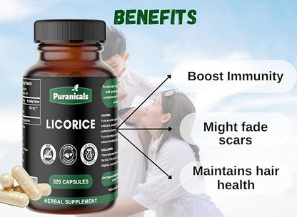 Licorice Premium 320 Capsules Non GMO and Gluten Free | Herbal Supplement | 700 mg Per Serving | Made with 100% Pure Licorice Root