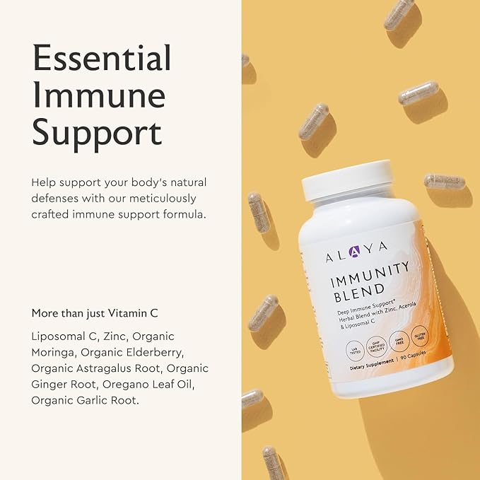 Alaya Naturals Immunity Blend - Advanced Immune Support with Vitamin C, Zinc, Elderberry, Garlic, Ginger, Morgina, Oregano and Astragalus: Support Immunity and Overall Health - 90 Capsules