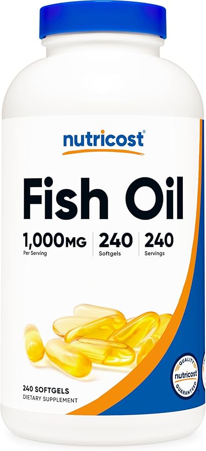 Nutricost Fish Oil Omega 3 Softgels with EPA & DHA (1000mg of Fish Oil, 560mg of Omega-3), 240 Softgels, Non-GMO, Gluten Free.