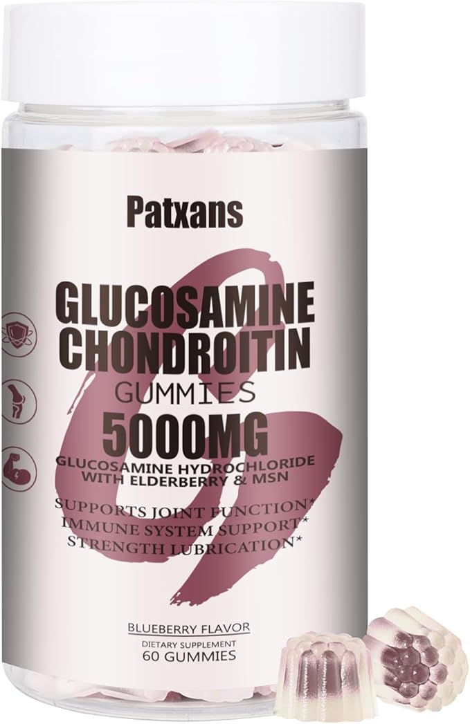 1Pack 5000MG Glucosamine Chondroitin Gummies with MSM & Elderberry Extra Strength - Joint Support, Antioxidant Immune Support Supplement for Adults, Men & Women, Blueberry Flavor, 60 Count.