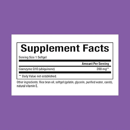 Natural Factors Coenzyme Q10 200 mg, Natural Coenzyme Q10 Supplement for Energy, Heart and Cognitive Support, 60 Softgels