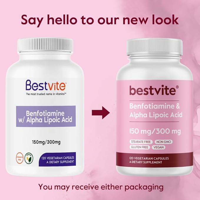BESTVITE Benfotiamine 150mg / Alpha Lipoic Acid 300mg (240 Vegetarian Capsules)(120x2) - No Stearates - Vegan - Gluten Free - Non GMO