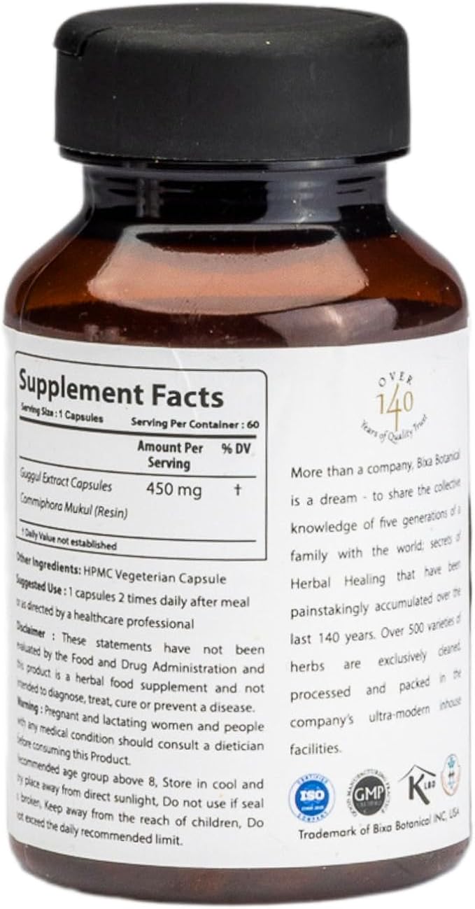 bixa BOTANICAL Ayurvedic Natural Herbal Supplement Guggul Extract, Pure Premium Quality Veg Capsules 60 Count (450mg)