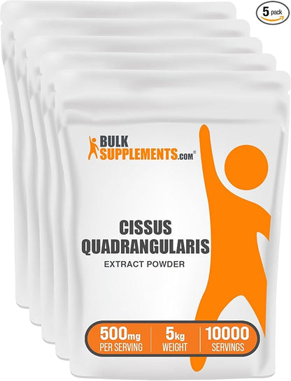 BulkSupplements.com Cissus Quadrangularis Extract Powder - Cissus Quadrangularis Supplement, Cissus Powder - Herbal Supplement, Gluten Free, 500mg per Serving, 5kg (11 lbs) (Pack of 5)