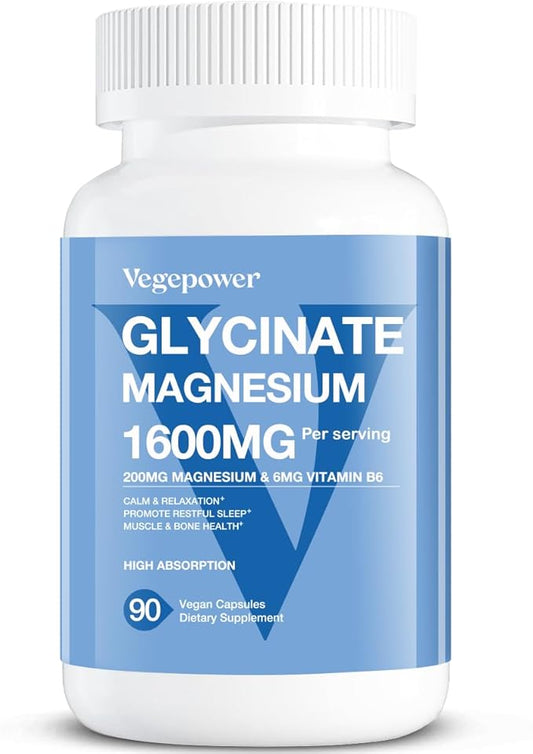 Magnesium Glycinate 200mg, High Absorption Vegan Magnesium Supplement, Fully Chelated Magnesium Zinc Vitamin D & B6, Magnesium Bisglycinate for Sleep, Bone & Muscle Health, Nerve, Non-GMO, 90 Capsules