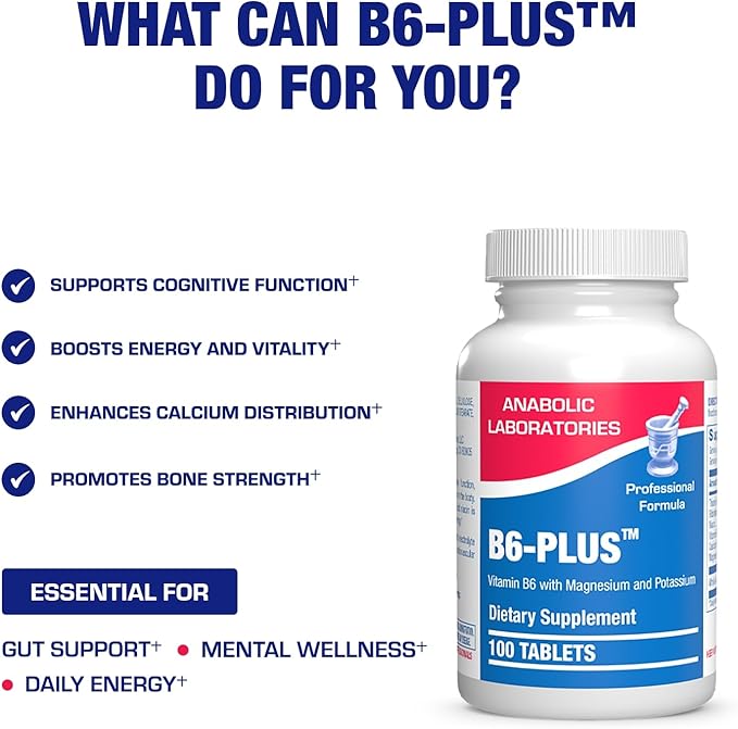 Calcium Magnesium B6 Supplement - Clinically Formulated Vitamin B6 50mg Complex for Energy Metabolism Krebs Cycle Heart Bone and Nerve Support with B1 B2 Niacin and Potassium (100 Servings)