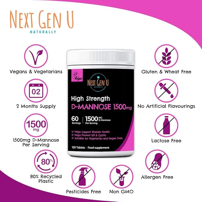 D Mannose - 1500 mg - Health Food & Dietary Supplement - 120 Vegan Caplets - May Help Support a Healthy Urinary Tract & Bladder - by NextGenU