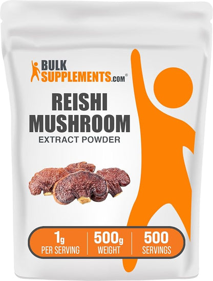 BulkSupplements.com Reishi Mushroom Extract Powder - Reishi Mushroom Powder, Supplement for Overall Well-Being - Gluten Free, 1g per Serving, 500g (1.1 lbs) (Pack of 1)