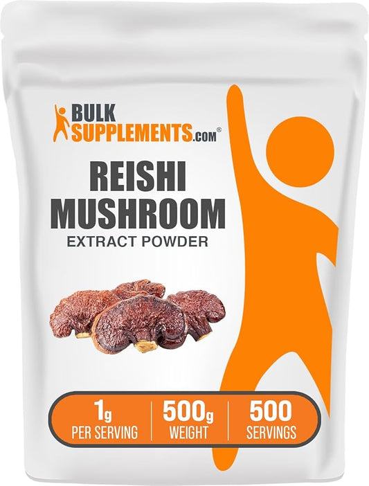BulkSupplements.com Reishi Mushroom Extract Powder - Reishi Mushroom Powder, Supplement for Overall Well-Being - Gluten Free, 1g per Serving, 500g (1.1 lbs) (Pack of 1)