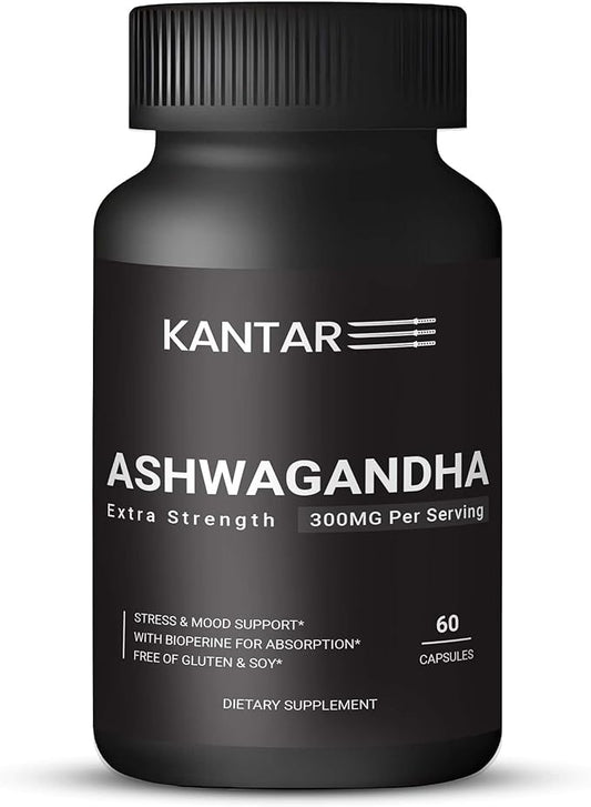 KANTAR Organic Ashwagandha Capsules 3000mg for Extra Strength, Stress & Mood, Focus and Energy Support Supplement Support with BioPerine for Absorption Free of Gluten and SOYA - 60 Capsules