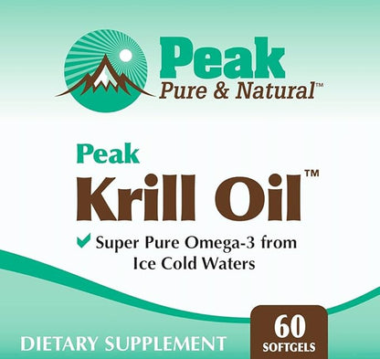 Peak Pure & Natural, Peak Krill Oil Supplement - Better Than Fish Oil for Joint and Heart Health - Krill Oil Brain Supplement - EPA, DHA, and Astaxanthin - 60 softgels
