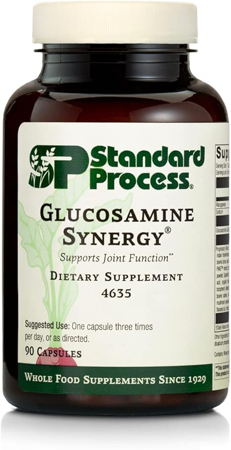 Standard Process Inc. Glucosamine Synergy - Whole Food RNA Supplement and Joint Support with Cyanocobalamin, Cholecalciferol, Shiitake, Manganese, Rice Bran, Organic Carrots - 90 Capsules