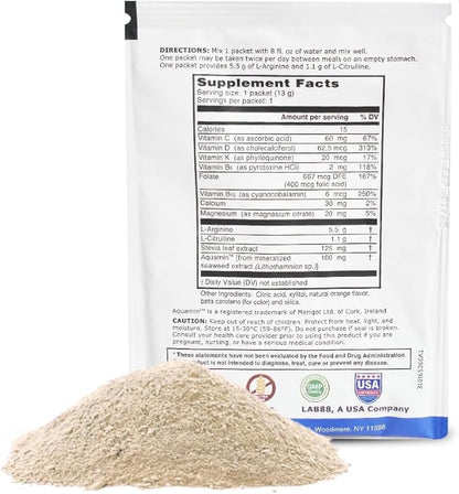 L-ARGININE PRO Supplement Powder | 30 Packets Single Serve Travel Size | 5,500mg of L-arginine Plus 1,100mg L-Citrulline, Orange