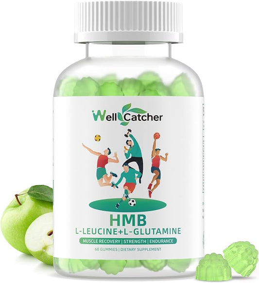 HMB And Leucine Supplements Gummies: HMB Supplements for Men Women with Leucine Amino Acid L-Glutamine Support Muscle Growth Relief Fast Workout Recovery Sugar Free Vegan Apple Flavor 30 Day Supply