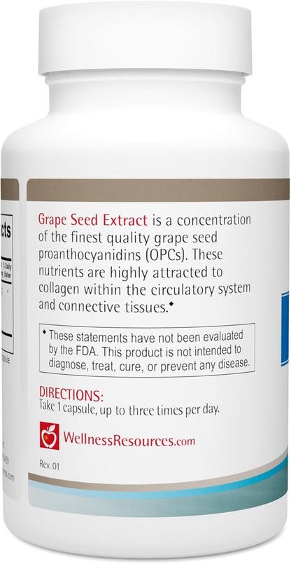 Wellness Resources Grape Seed Extract Supplement, Highest Potency 95% OPC, Supports Collagen Integrity, Vein Health, and Immunity (100 Capsules, 200mg per Capsule)