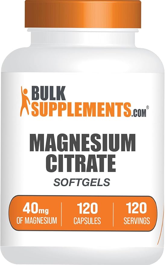 BulkSupplements.com Magnesium Citrate Softgels - Magnesium Supplement, Magnesium Citrate Supplement - Gluten Free, 1 Softgel per Serving (40mg of Magnesium), 120 Count (Pack of 1)