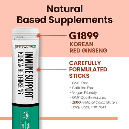 JungKwanJang Korean Red Panax Ginseng (800mg) and Elderberry (469mg) Immune Support Everytime Extract Sticks, Antioxidant Supplement for Immunity and Daily Wellness, 10 Count