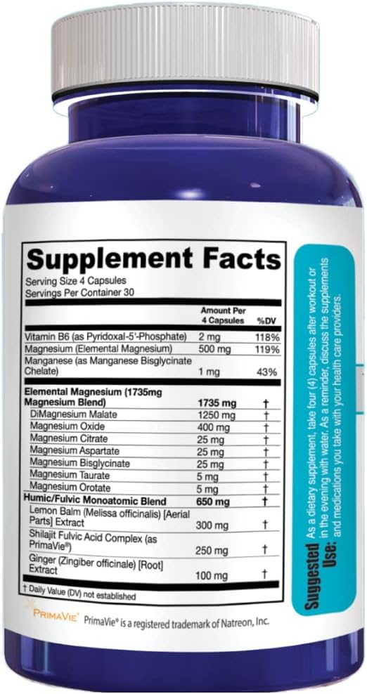 Unwind - Advanced Relaxation Supplement, Max Strength Elemental Magnesium, Lemon Balm, Primavie Shilajit, Ginger - 120 Capsules - Made in USA