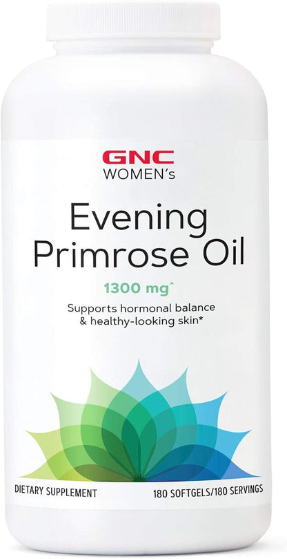 GNC Women's Evening Primrose Oil (EPO) 1300 mg | Supports Hormonal Balance, Immunity, Healthy Skin and Heart Health | Daily Vitamin | 180 Softgel Capsules