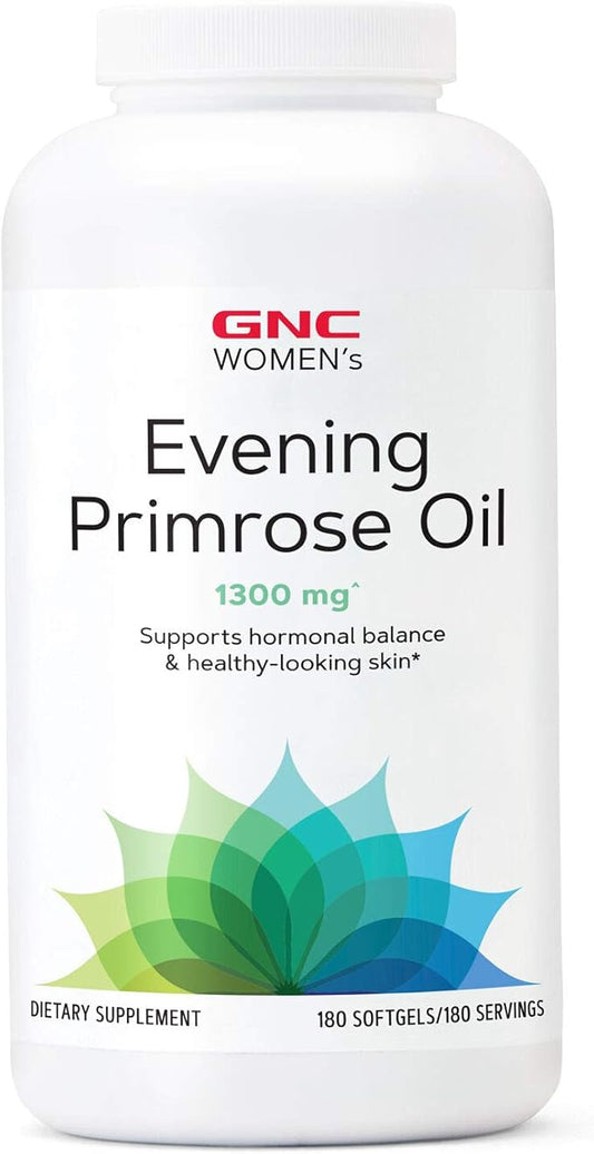 GNC Women's Evening Primrose Oil (EPO) 1300 mg | Supports Hormonal Balance, Immunity, Healthy Skin and Heart Health | Daily Vitamin | 180 Softgel Capsules