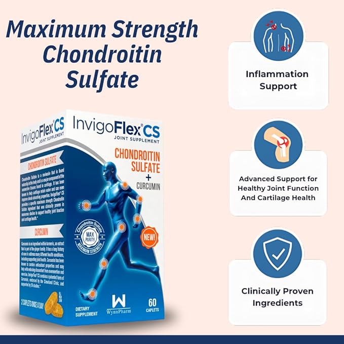 INVIGOFLEX® CS - Chondroitin Sulfate with Turmeric Curcumin Non GMO for Knee, Hand, Back & Hip Premium Joint Supplement