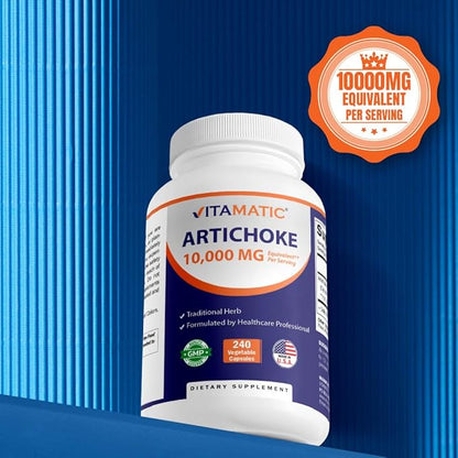 Vitamatic Artichoke Extract Vegetable Capsules 1000mg 240 Count - 10:1 Extract 1000 mg - Non-GMO, Gluten Free Supplement - Made in The USA