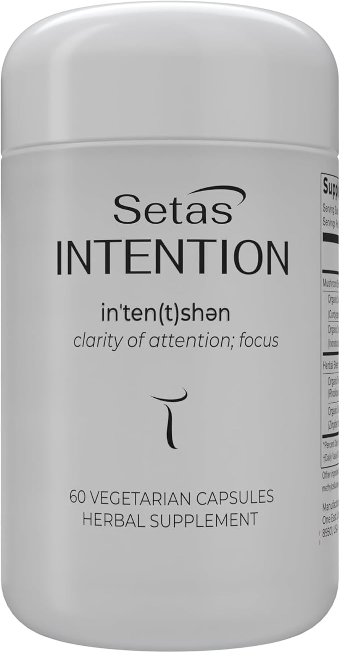 INTENTION Mushroom & Botanical Supplement by Setas – Organic Chaga & Cordyceps, Rhodiola & Ginger to Support Cognitive Function, Mental Focus, & Memory, Vegan & Non-GMO, 60-Day Supply