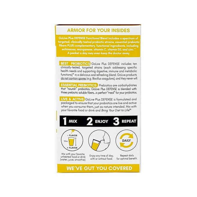 GoLive Immune Defense – Sugar-Free Synbiotic Powder with Prebiotics & Probiotics – 25 Billion CFUs, 10 Clinical Strains – Supports Digestion, Metabolism & Immunity – 10 Servings