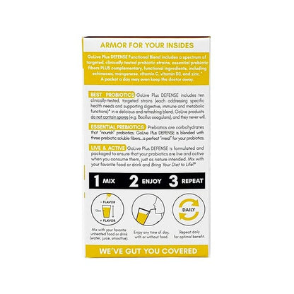 GoLive Immune Defense – Sugar-Free Synbiotic Powder with Prebiotics & Probiotics – 25 Billion CFUs, 10 Clinical Strains – Supports Digestion, Metabolism & Immunity – 10 Servings