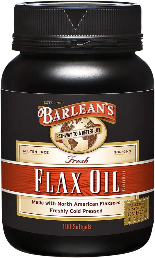 Barlean's Flaxseed Oil Softgels, Cold-Pressed Flax Seed Supplement with 1,650 mg ALA Omega-3 Fatty Acids, 1000mg, 100 ct