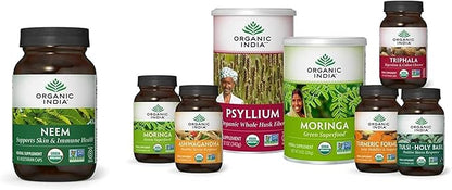 ORGANIC INDIA Neem Leaf Capsules, Herbal Supplement - Supports Skin, Immune, & Liver Health, Detox, Vegan, Gluten-Free, USDA Certified Organic - 180 Capsules