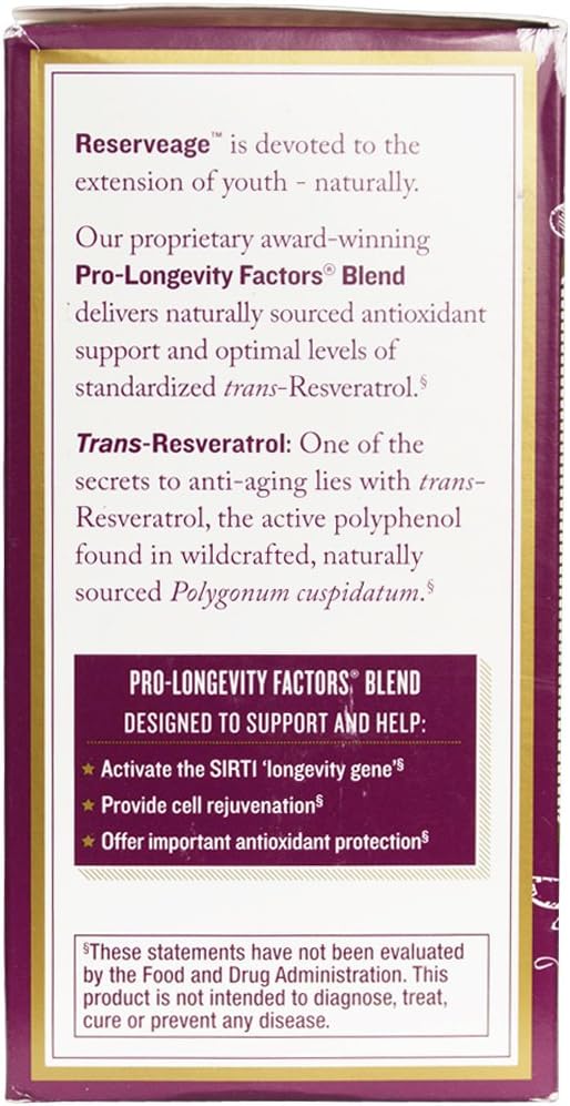 Reserveage Nutrition Beauty Resveratrol 250 mg - Best Trans-Resveratrol - Vegan Antioxidant Supplement for Cellular & Heart Health - Aids Healthy Aging & Immune Health - 120 Vegetable Capsules