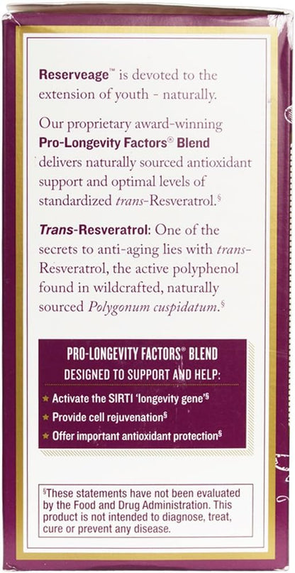 Reserveage Nutrition Beauty Resveratrol 250 mg - Best Trans-Resveratrol - Vegan Antioxidant Supplement for Cellular & Heart Health - Aids Healthy Aging & Immune Health - 120 Vegetable Capsules