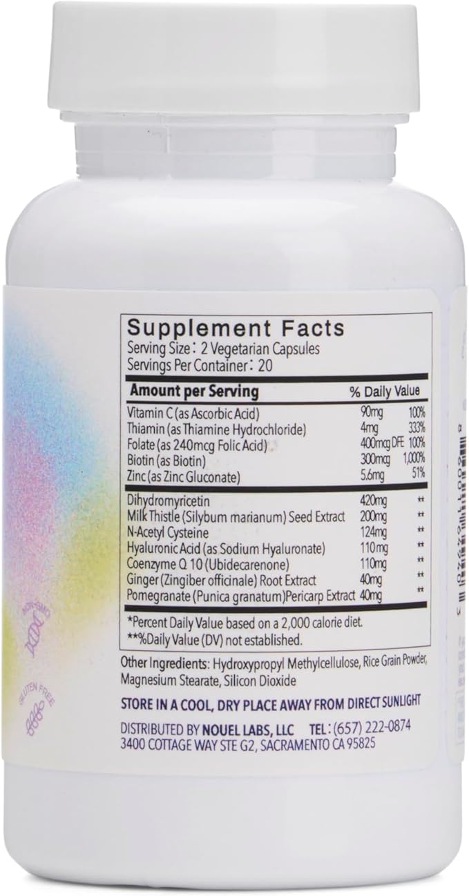 Nouel | Skin + Liver + Immunity Support | Recovery Supplement for Drinking | Milk Thistle, NAC, Hyaluronic Acid, CoQ10, Biotin, Antioxidants | 40 Capsules