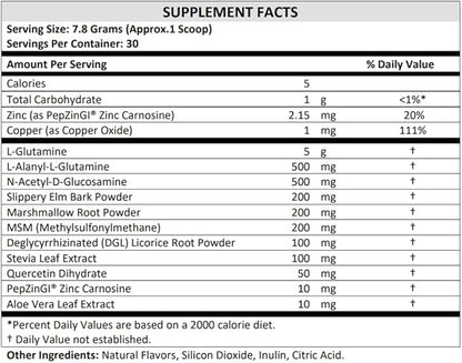 TERRA ORIGIN Healthy Gut Peach Banana | 30-Servings with L-Glutamine, Zinc, Glucosamine, Slippery Elm Bark, Marshmallow Root and More!