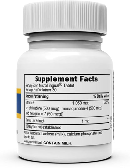 Superior Source Triple K, 3-in-1 Formula, MK-4 500 mcg, MK-7 50 mcg, K1 500 mcg, Quick Dissolve Sublingual Tablets, 30 Count, Healthy Bones and Arteries, Immune & Cardiovascular Support, Non-GMO