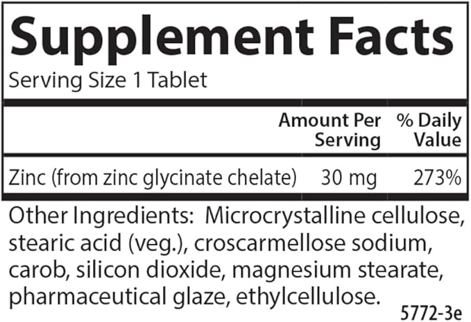 Carlson - Chelated Zinc, 30 mg, Chelated Zinc Supplement, Zinc Glycinate Chelate, Superior Absorption, Immune Support & Enzyme Function, Zinc Tablets, Antioxidant, 250 Tablets